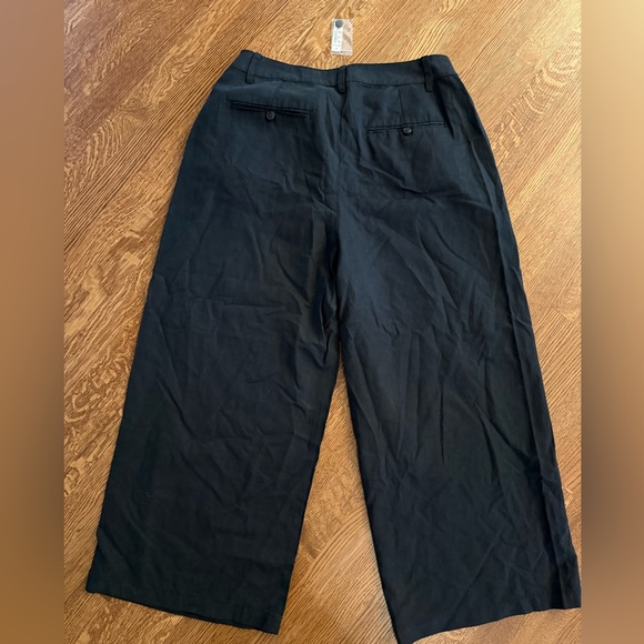 NWT MADEWELL Harlow Wide Leg Pleated Pants Black Cotton Linen Comfy Baggy 12 P - Picture 2 of 6